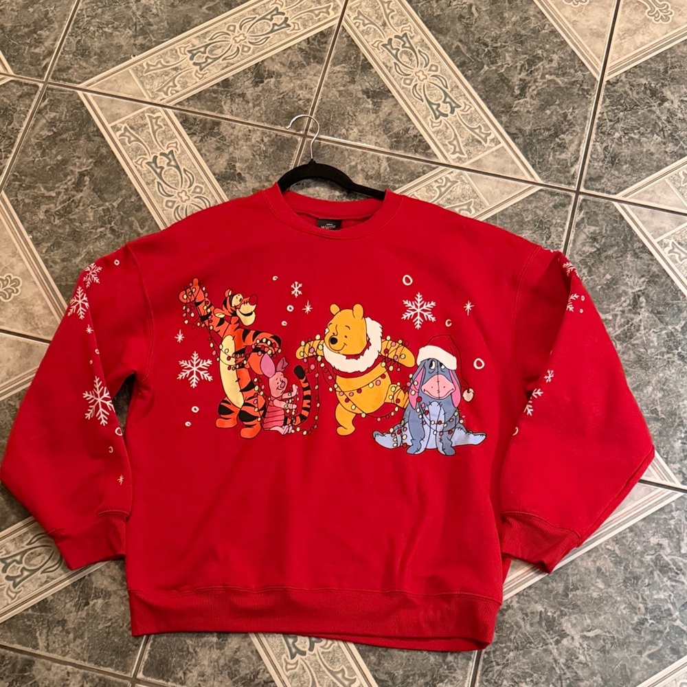 Christmas Disney Red Sweatshirt with Winnie the Pooh and Friends